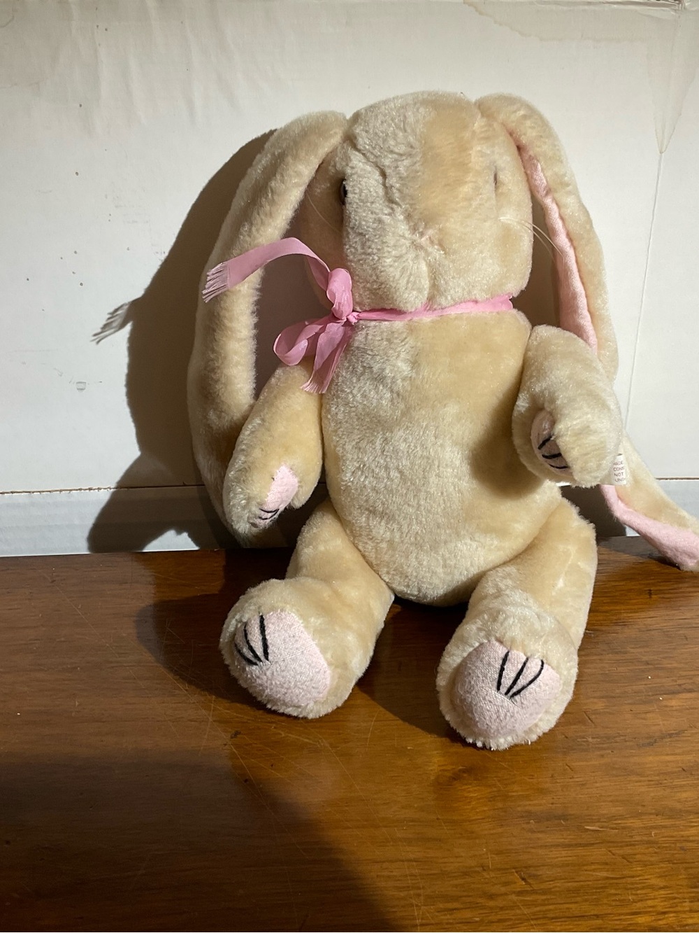 Jointed Plush Beige Bunny with Pink Accents Vintage 90’s